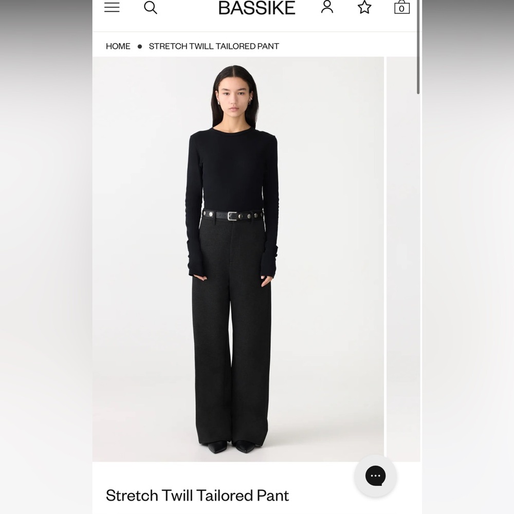 Women’s stretch twill wide leg pants, brand is Bassike. Size 0. NWT